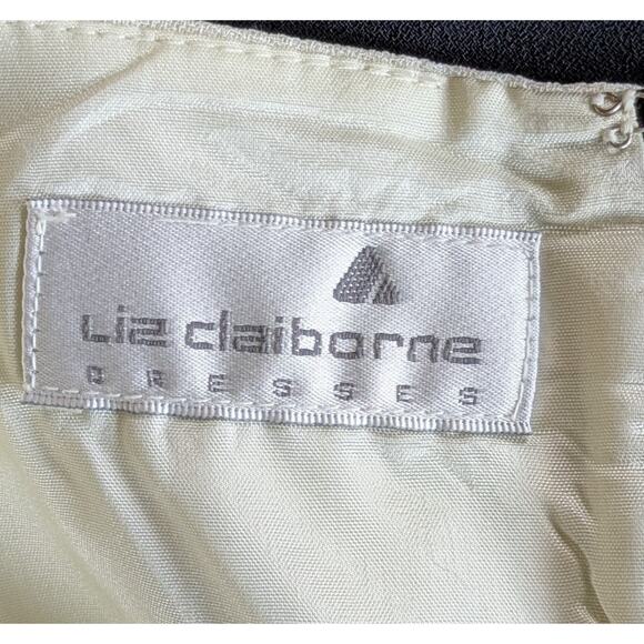 Vintage 90s Liz Claiborne Sheath Dress 4 Colorblock Black Ivory Career Classic - Picture 9 of 10
